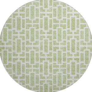 HomeRoots 8' Artichoke Green & Ivory Geometric Round Rug – Washable, UV-Protected, Perfect for High-Traffic Areas! 672800