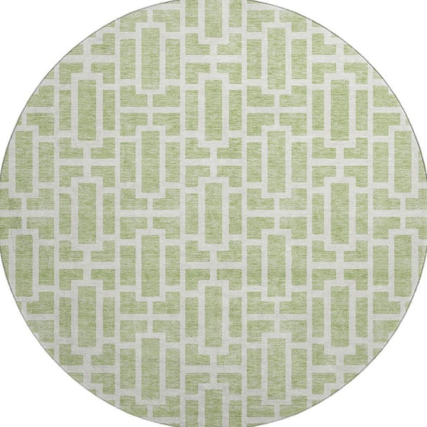 HomeRoots 8' Artichoke Green & Ivory Geometric Round Rug – Washable, UV-Protected, Perfect for High-Traffic Areas! 672800