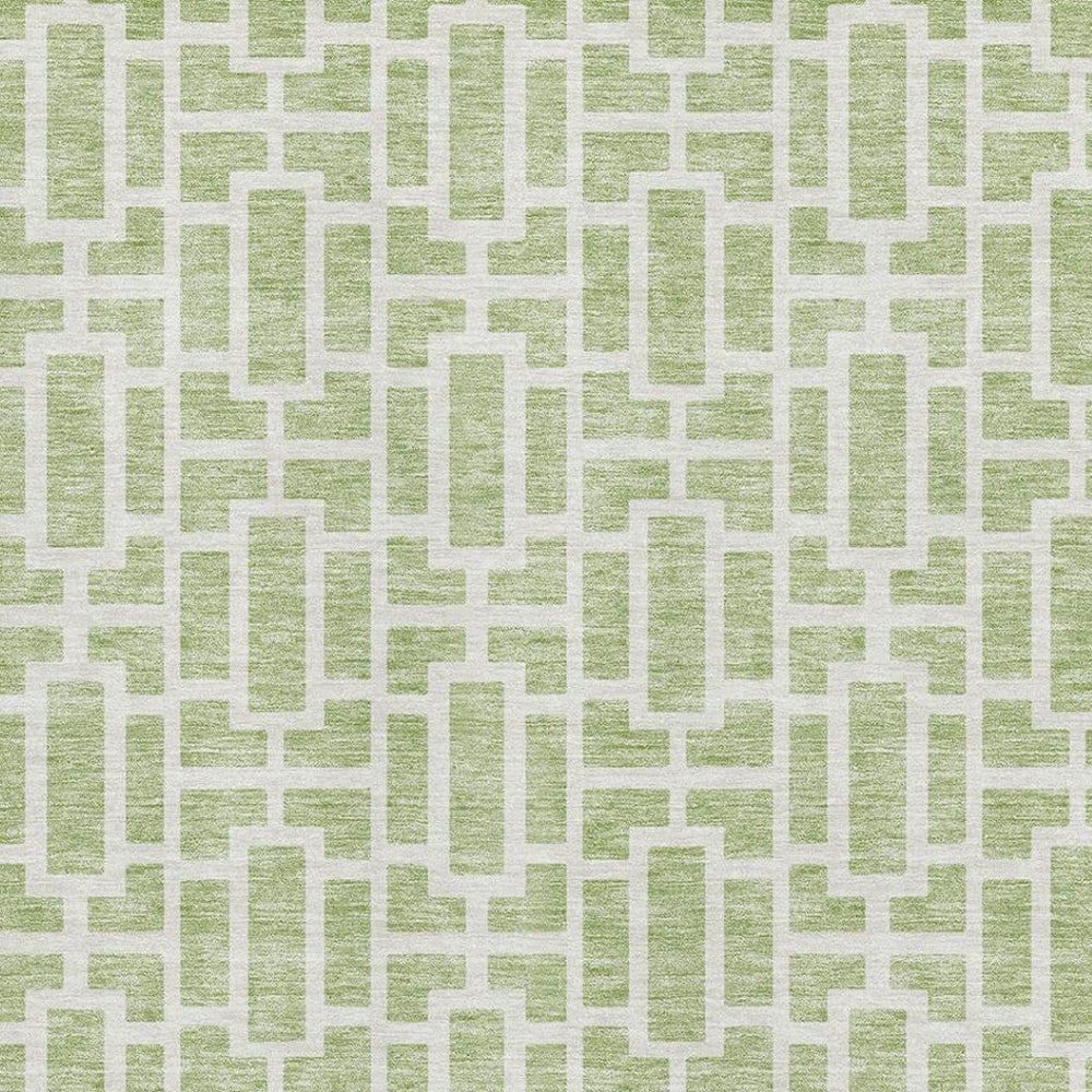 HomeRoots 8' X 10' Artichoke Green & Ivory Geometric Area Rug – Washable, UV-Protected, Stylish & Durable! 672801