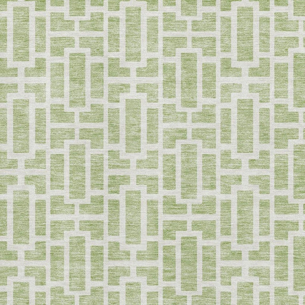 HomeRoots 8' X 10' Artichoke Green & Ivory Geometric Area Rug – Washable, UV-Protected, Stylish & Durable! 672801