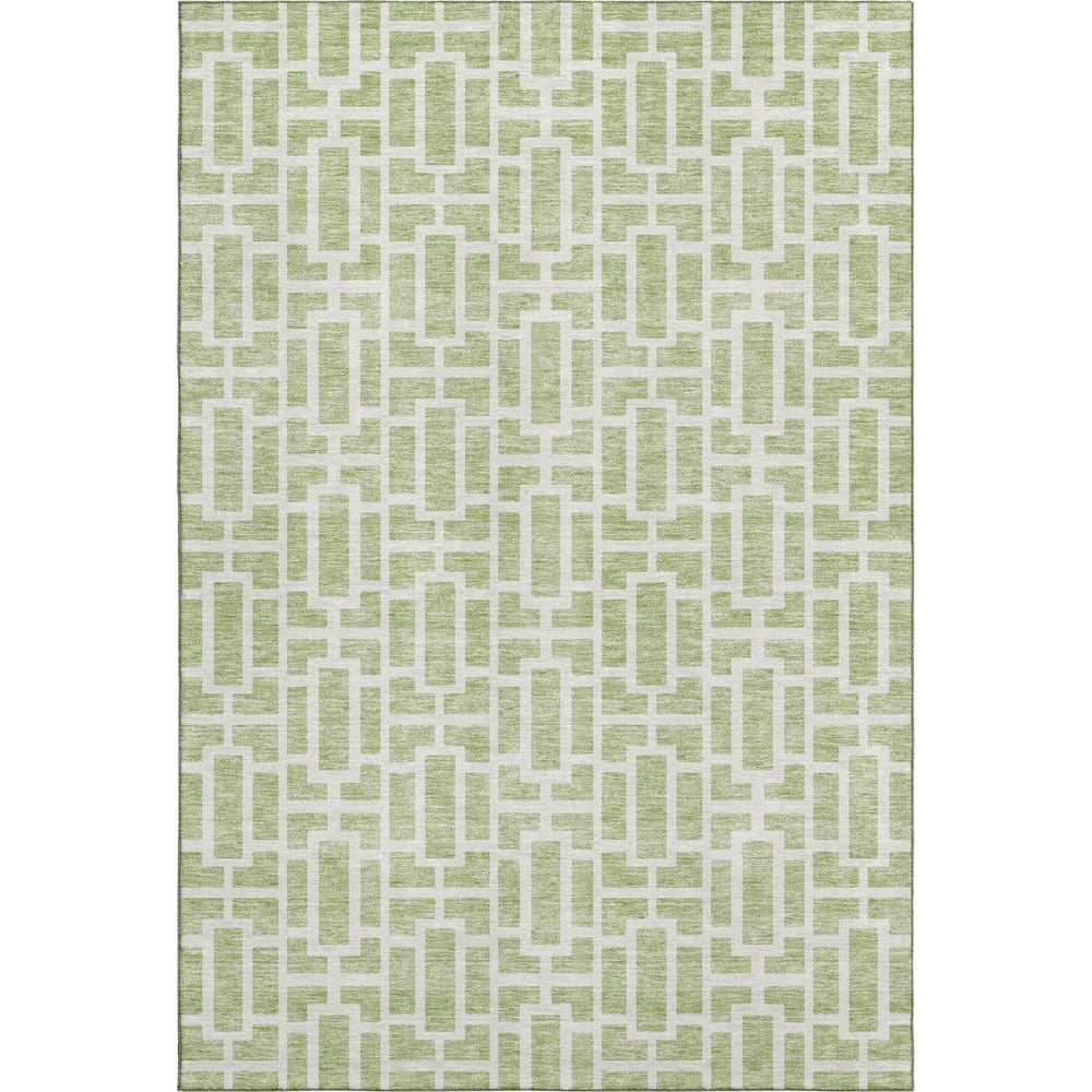 HomeRoots 9' X 12' Artichoke Green Geometric Area Rug - Stain-Resistant, UV Protected, Stylish & Durable Design 672802