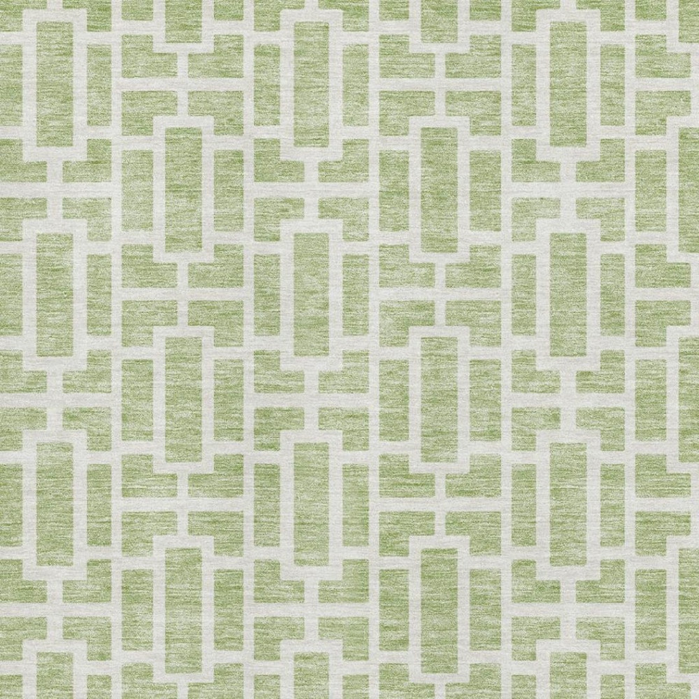 HomeRoots 9' X 12' Artichoke Green Geometric Area Rug - Stain-Resistant, UV Protected, Stylish & Durable Design 672802