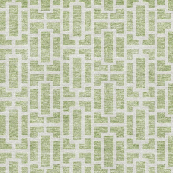 HomeRoots 9' X 12' Artichoke Green Geometric Area Rug - Stain-Resistant, UV Protected, Stylish & Durable Design 672802