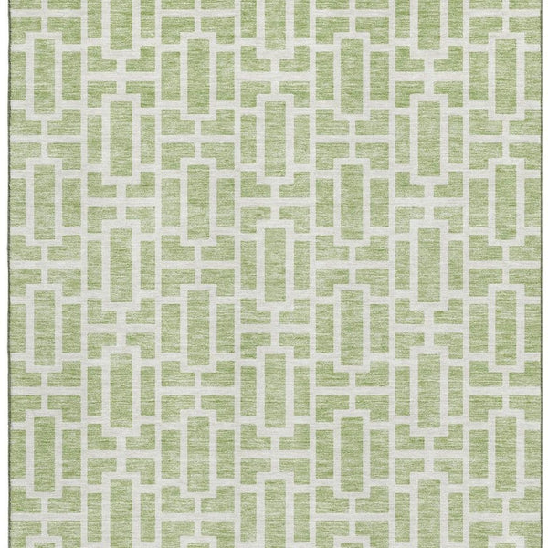 HomeRoots 10' Artichoke Green & Ivory Geometric Washable Area Rug - Durable, Stylish, UV Protected for Homes 672803