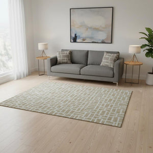 HomeRoots 5' X 8' Stylish Beige and Ivory Geometric Washable Area Rug with UV Protection for Modern Homes 672805