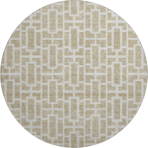 HomeRoots 8' Beige and Ivory Geometric Round Rug - Washable, UV-Protected, Ideal for High Traffic Areas 672806