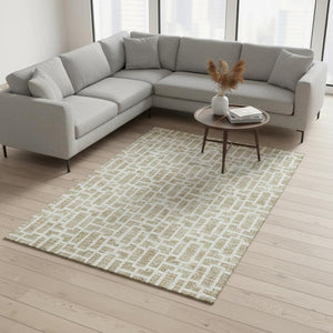 HomeRoots 8' X 10' Beige and Ivory Geometric Area Rug - Washable, UV Protected, Durable for Busy Homes 672807