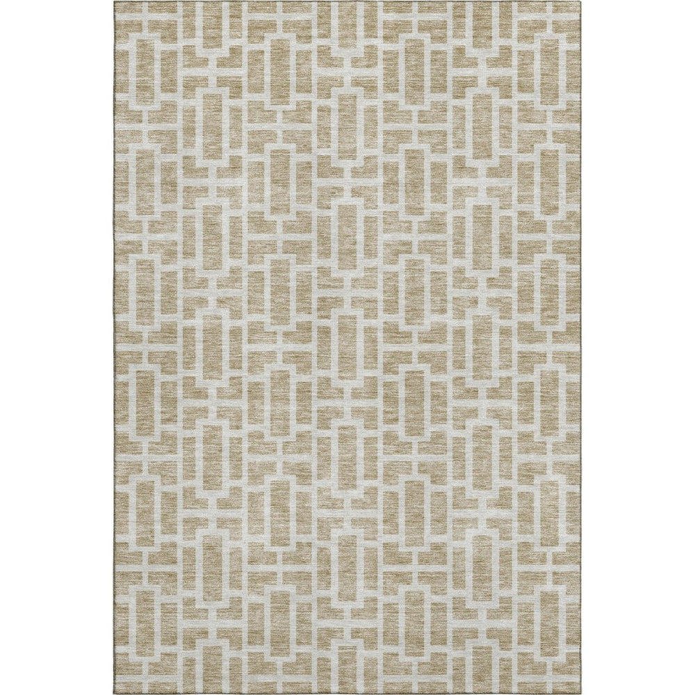 HomeRoots 9' X 12' Washable Beige and Ivory Geometric Area Rug – UV Protected, Perfect for Busy Homes! 672808