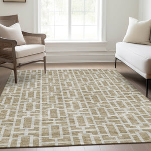 HomeRoots 9' X 12' Washable Beige and Ivory Geometric Area Rug – UV Protected, Perfect for Busy Homes! 672808