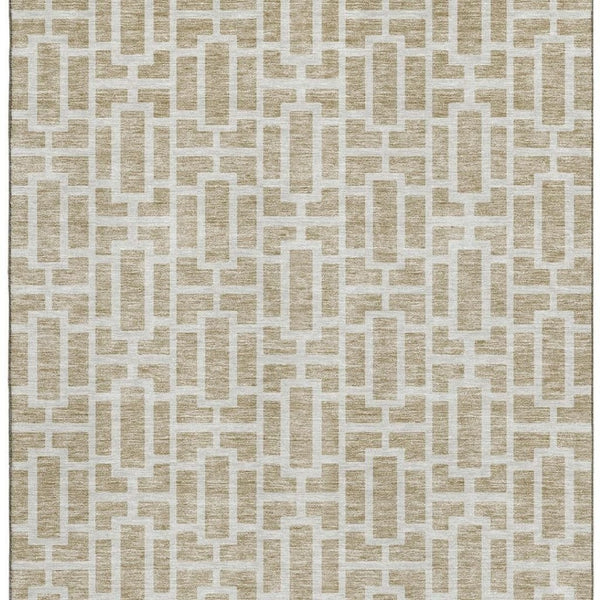 HomeRoots 9' X 12' Washable Beige and Ivory Geometric Area Rug – UV Protected, Perfect for Busy Homes! 672808