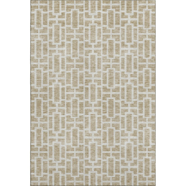 HomeRoots 10' X 14' Washable Beige & Ivory Geometric Area Rug with UV Protection for Stylish Living Spaces 672809