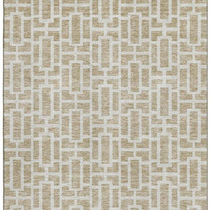 HomeRoots 10' X 14' Washable Beige & Ivory Geometric Area Rug with UV Protection for Stylish Living Spaces 672809