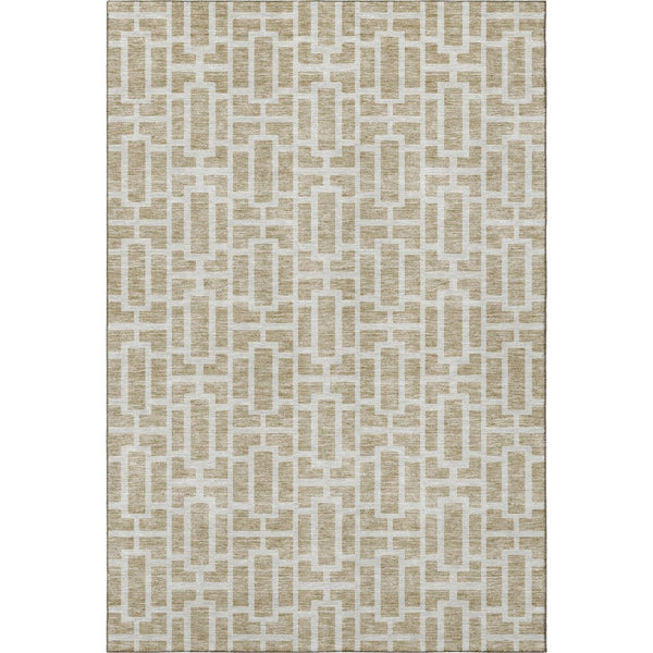 HomeRoots 10' X 14' Washable Beige & Ivory Geometric Area Rug with UV Protection for Stylish Living Spaces 672809