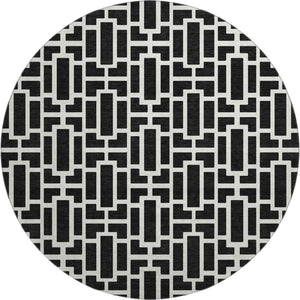 HomeRoots 8' Black And Ivory Geometric Round Rug - Washable, UV Protected, Durable, Modern Design for Any Space 672812
