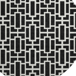 HomeRoots 8' Black And Ivory Geometric Round Rug - Washable, UV Protected, Durable, Modern Design for Any Space 672812
