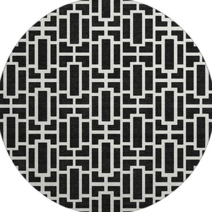 HomeRoots 8' Black And Ivory Geometric Round Rug - Washable, UV Protected, Durable, Modern Design for Any Space 672812