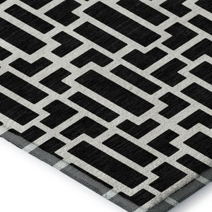 HomeRoots 8' X 10' Black and Ivory Geometric Area Rug - Stylish, Washable, UV-Protected for Modern Homes 672813