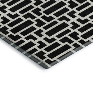 HomeRoots 8' X 10' Black and Ivory Geometric Area Rug - Stylish, Washable, UV-Protected for Modern Homes 672813