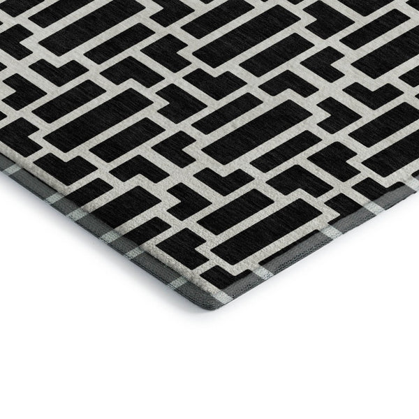 HomeRoots 8' X 10' Black and Ivory Geometric Area Rug - Stylish, Washable, UV-Protected for Modern Homes 672813