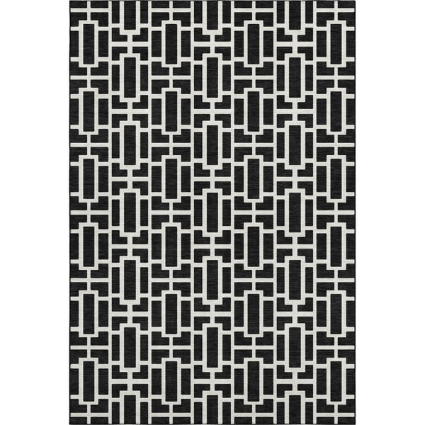 HomeRoots 9' X 12' Black and Ivory Geometric Area Rug - Modern, Washable, UV-Protected, Family-Friendly Design! 672814