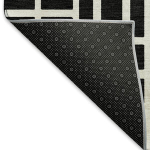 HomeRoots 9' X 12' Black and Ivory Geometric Area Rug - Modern, Washable, UV-Protected, Family-Friendly Design! 672814