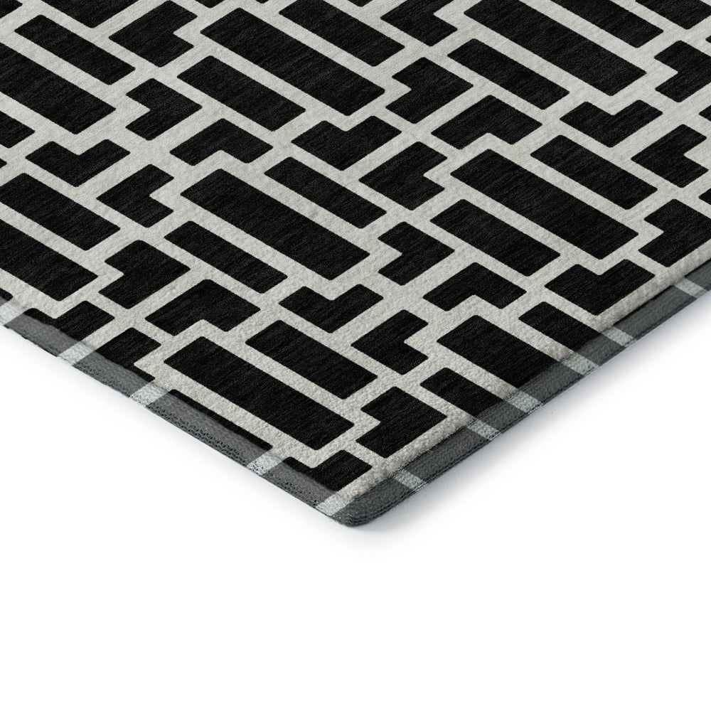 HomeRoots 9' X 12' Black and Ivory Geometric Area Rug - Modern, Washable, UV-Protected, Family-Friendly Design! 672814
