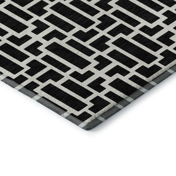 HomeRoots 9' X 12' Black and Ivory Geometric Area Rug - Modern, Washable, UV-Protected, Family-Friendly Design! 672814