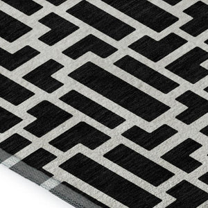 HomeRoots 9' X 12' Black and Ivory Geometric Area Rug - Modern, Washable, UV-Protected, Family-Friendly Design! 672814