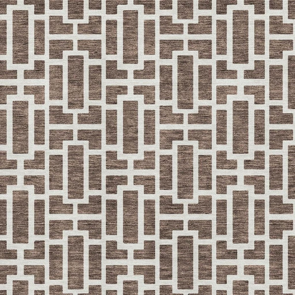 HomeRoots 5' X 8' Brown and Ivory Geometric Area Rug - Durable, Washable, UV-Resistant, Ideal for High-Traffic Spaces 672817