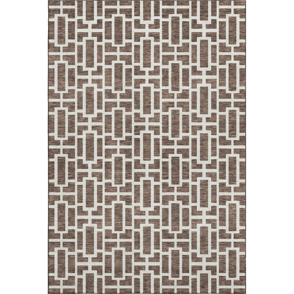 HomeRoots 8' X 10' Modern Brown & Ivory Geometric Area Rug – Washable, UV-Protected, Durable for High-Traffic Spaces 672819