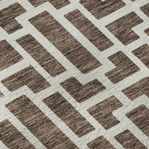 HomeRoots 8' X 10' Modern Brown & Ivory Geometric Area Rug – Washable, UV-Protected, Durable for High-Traffic Spaces 672819