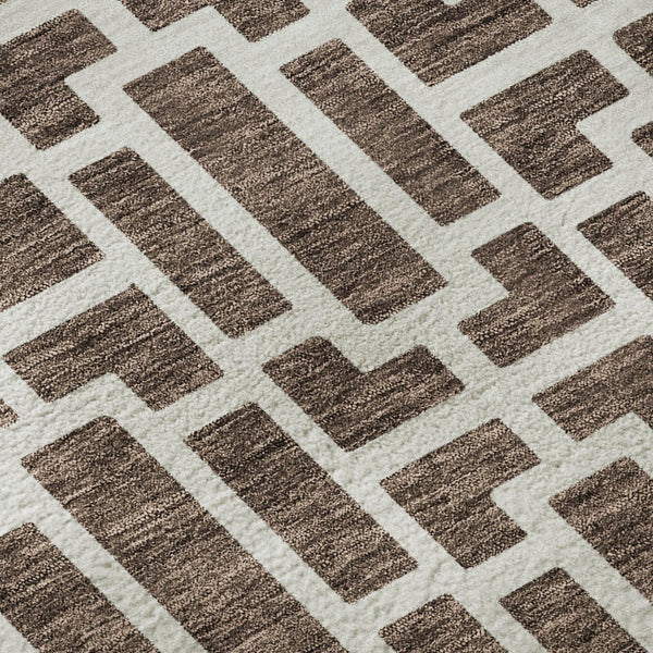 HomeRoots 8' X 10' Modern Brown & Ivory Geometric Area Rug – Washable, UV-Protected, Durable for High-Traffic Spaces 672819