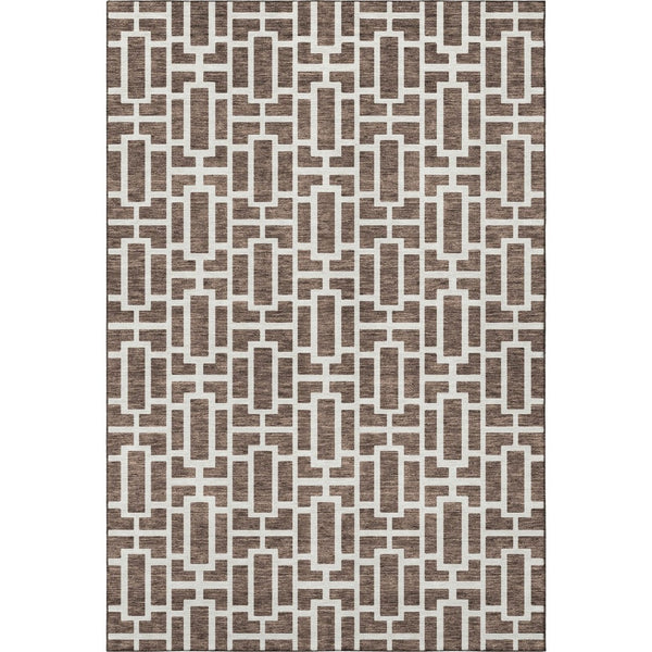 HomeRoots 8' X 10' Modern Brown & Ivory Geometric Area Rug – Washable, UV-Protected, Durable for High-Traffic Spaces 672819