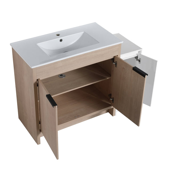 English Elm 48 Inch Freestanding Bathroom Vanity With Ceramic Sink, Soft-Close Doors & Ample Storage Solutions W999S00306