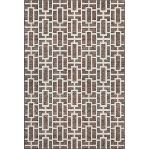 HomeRoots 9' X 12' Brown and Ivory Geometric Area Rug - Washable, UV Protected, Perfect for High-Traffic Spaces! 672820