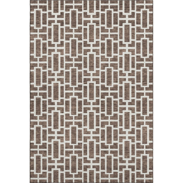 HomeRoots 9' X 12' Brown and Ivory Geometric Area Rug - Washable, UV Protected, Perfect for High-Traffic Spaces! 672820