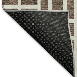 HomeRoots 9' X 12' Brown and Ivory Geometric Area Rug - Washable, UV Protected, Perfect for High-Traffic Spaces! 672820