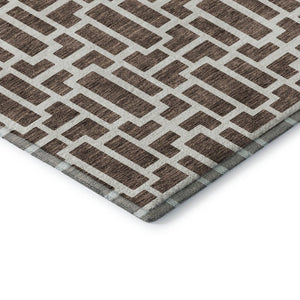 HomeRoots 9' X 12' Brown and Ivory Geometric Area Rug - Washable, UV Protected, Perfect for High-Traffic Spaces! 672820