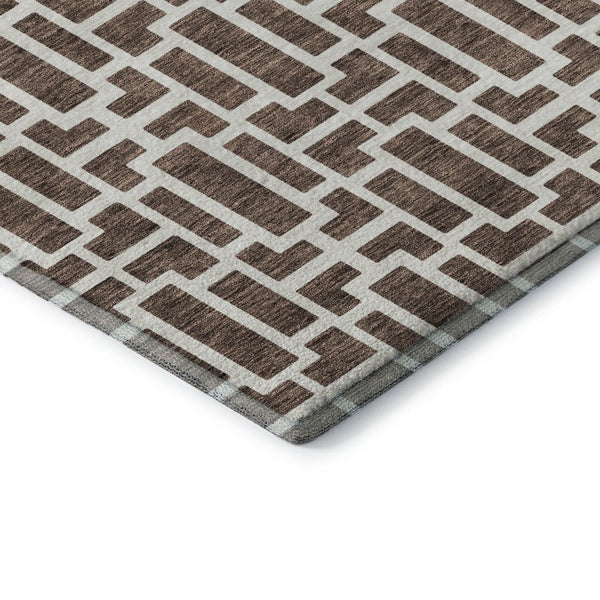 HomeRoots 9' X 12' Brown and Ivory Geometric Area Rug - Washable, UV Protected, Perfect for High-Traffic Spaces! 672820