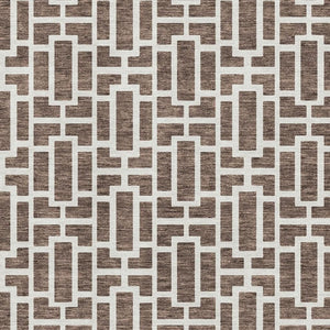 HomeRoots 9' X 12' Brown and Ivory Geometric Area Rug - Washable, UV Protected, Perfect for High-Traffic Spaces! 672820