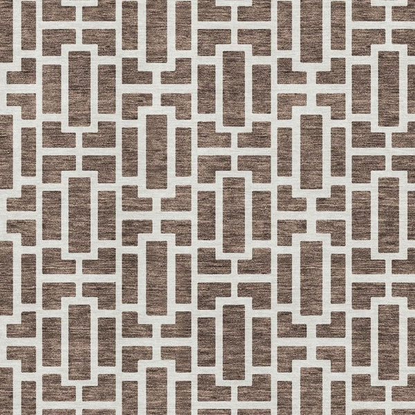 HomeRoots 9' X 12' Brown and Ivory Geometric Area Rug - Washable, UV Protected, Perfect for High-Traffic Spaces! 672820