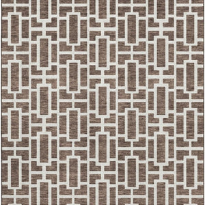 HomeRoots 9' X 12' Brown and Ivory Geometric Area Rug - Washable, UV Protected, Perfect for High-Traffic Spaces! 672820