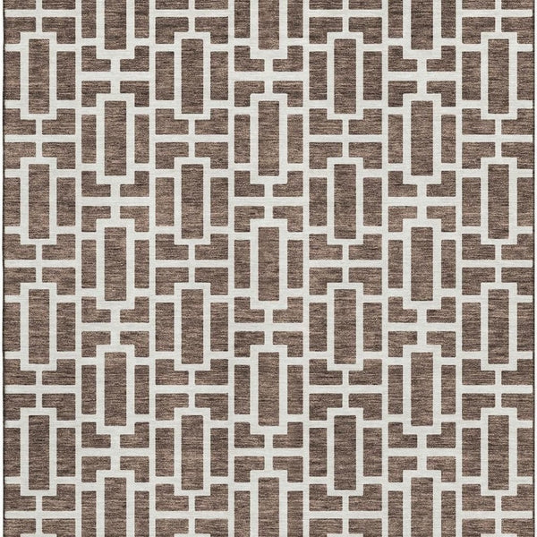 HomeRoots 9' X 12' Brown and Ivory Geometric Area Rug - Washable, UV Protected, Perfect for High-Traffic Spaces! 672820