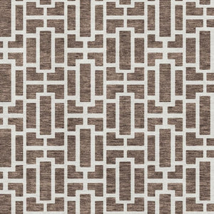 HomeRoots 10' X 14' Geometric Brown & Ivory Washable Area Rug with UV Protection for Stylish, Durable Living Spaces 672821