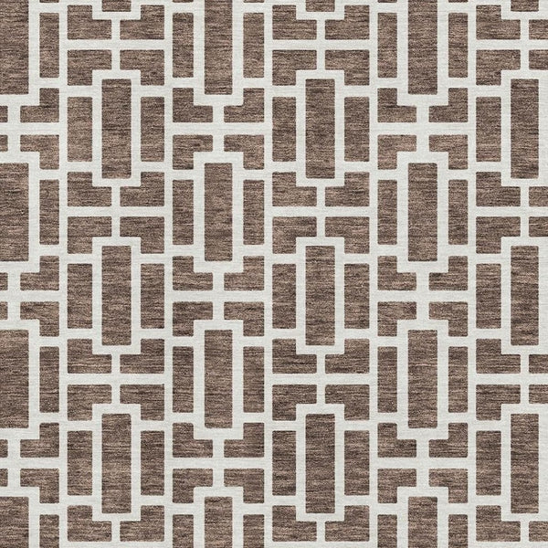 HomeRoots 10' X 14' Geometric Brown & Ivory Washable Area Rug with UV Protection for Stylish, Durable Living Spaces 672821