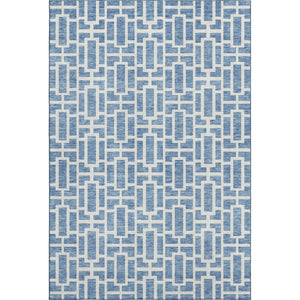 HomeRoots 5' X 8' Denim Blue & Ivory Geometric Area Rug - Washable, UV Protected, Durable for Modern Homes 672823