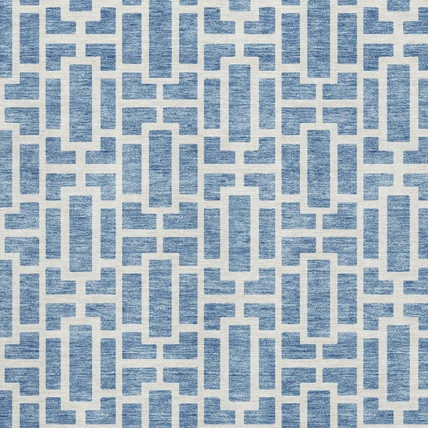 HomeRoots 5' X 8' Denim Blue & Ivory Geometric Area Rug - Washable, UV Protected, Durable for Modern Homes 672823