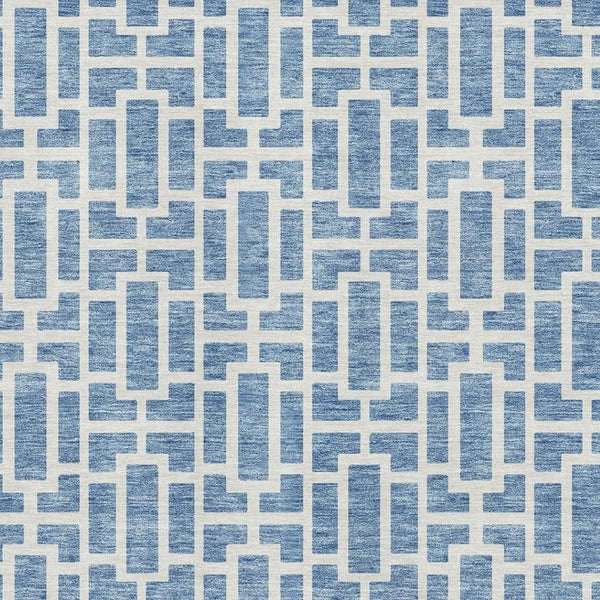 HomeRoots 8' X 10' Denim Blue Ivory Geometric Area Rug - Washable, Stain-Resistant, UV Protected for Durability 672825