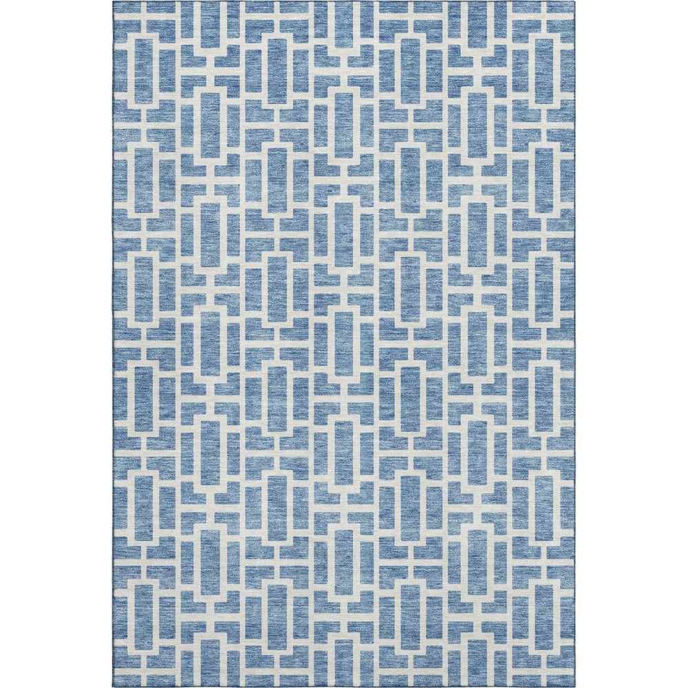 HomeRoots 9' Geometric Denim Blue & Ivory Area Rug | Washable, UV Protected, Durable for Kids & Pets 672826