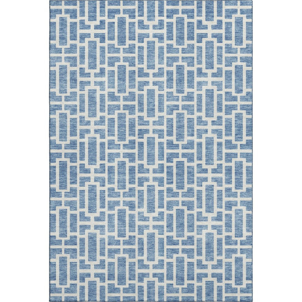 HomeRoots 9' Geometric Denim Blue & Ivory Area Rug | Washable, UV Protected, Durable for Kids & Pets 672826